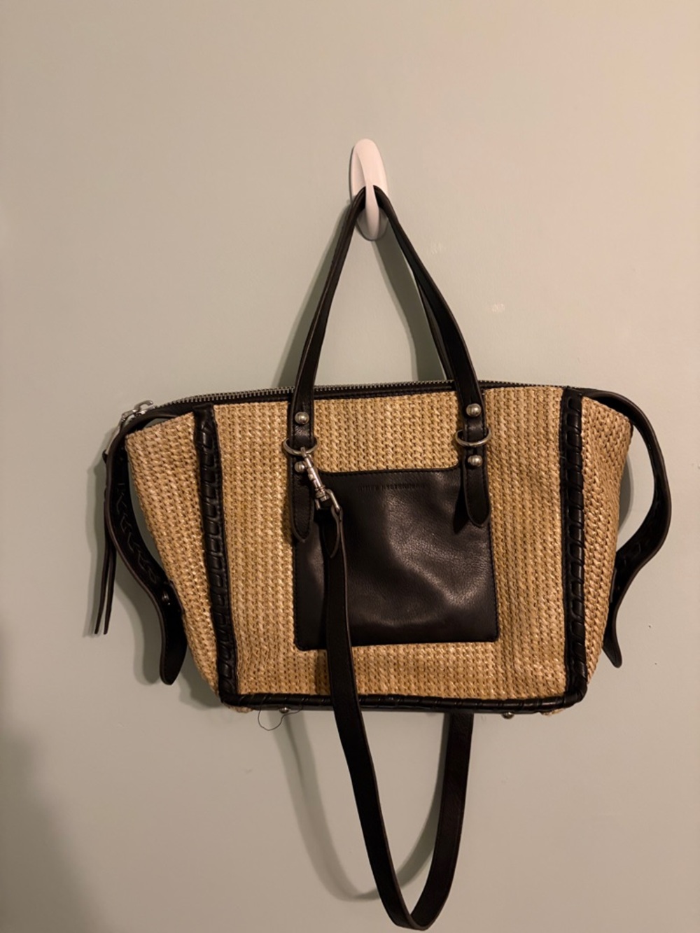 Aimee Kestenberg raffia and black leather medium tote